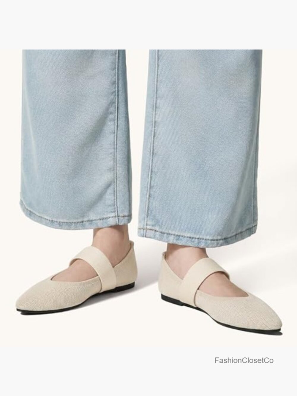 Pointed Toe Mary Jane Ballet Flats, Knit Slip-On Shoes - Picture 2 of 7